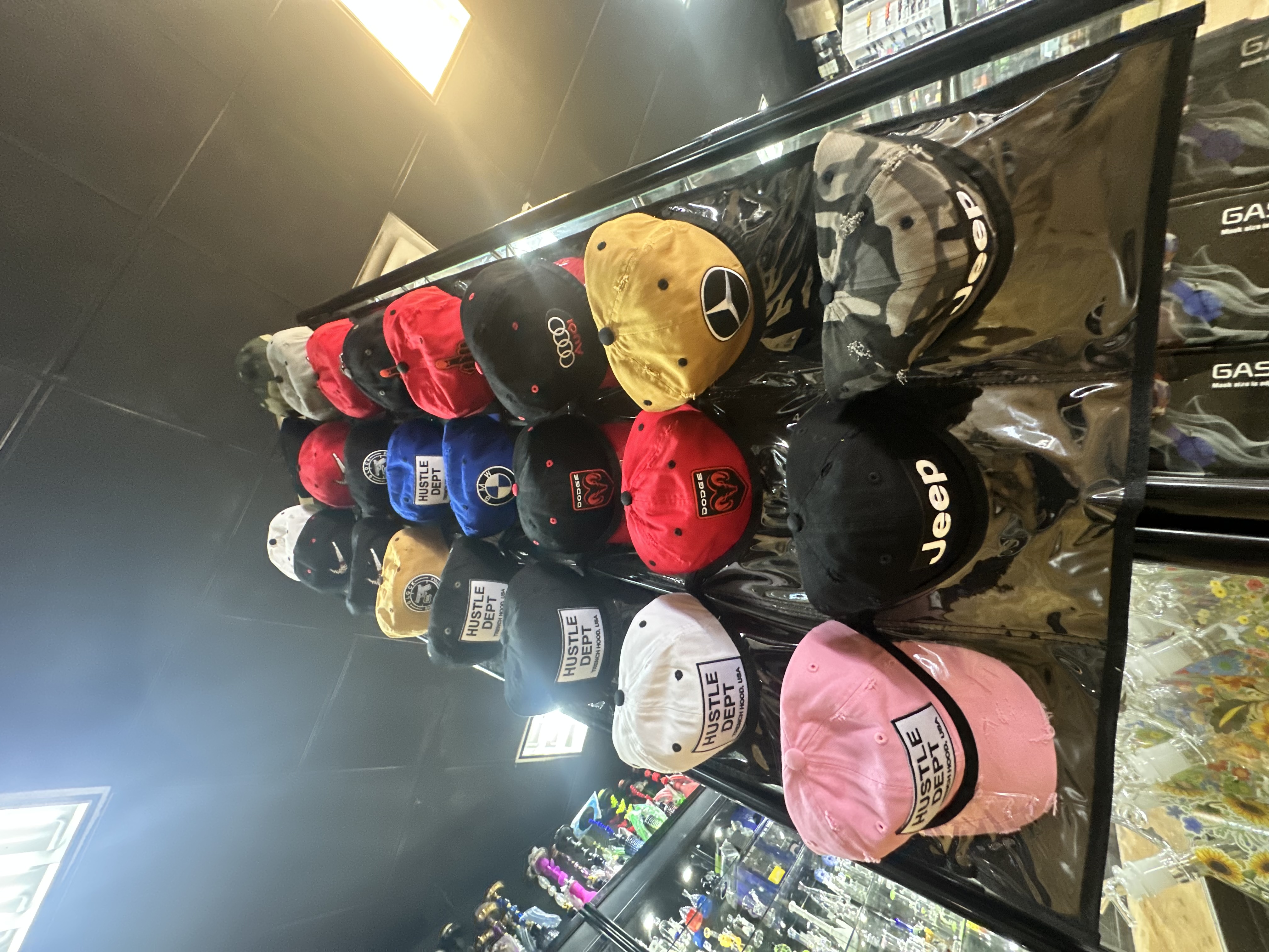 Wall of snapback hats